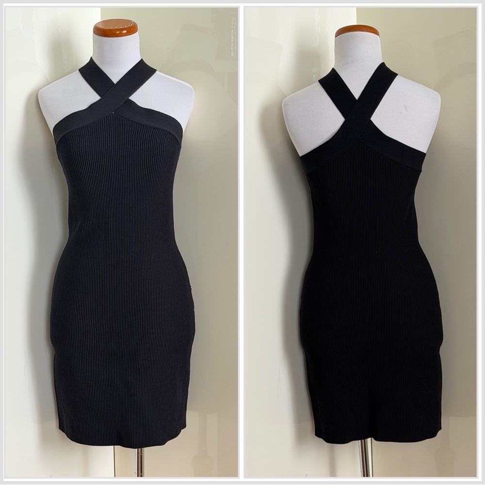 Babaton Sculpt Knit Criss Cross Dress in Black sz L